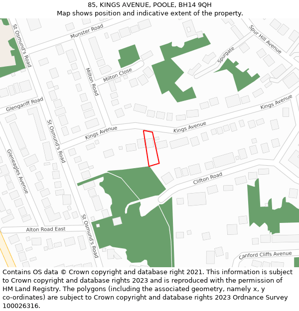 85, KINGS AVENUE, POOLE, BH14 9QH: Location map and indicative extent of plot