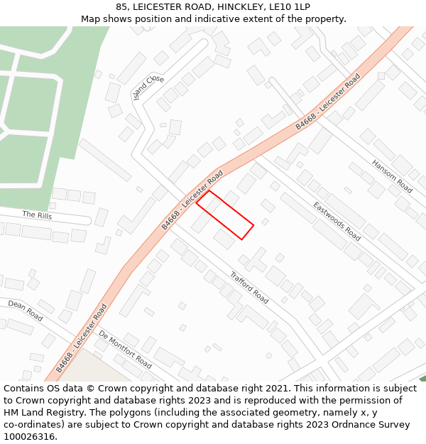 85, LEICESTER ROAD, HINCKLEY, LE10 1LP: Location map and indicative extent of plot