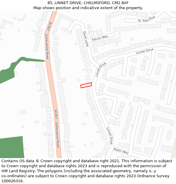 85, LINNET DRIVE, CHELMSFORD, CM2 8AF: Location map and indicative extent of plot