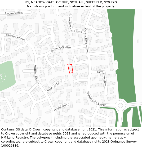 85, MEADOW GATE AVENUE, SOTHALL, SHEFFIELD, S20 2PG: Location map and indicative extent of plot
