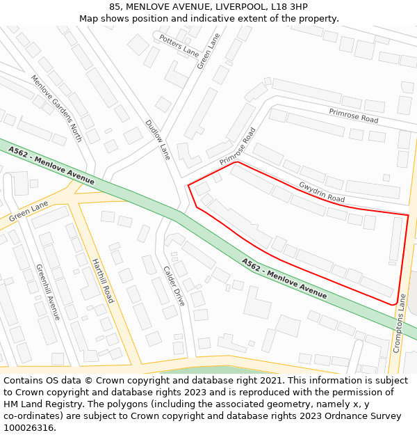 85, MENLOVE AVENUE, LIVERPOOL, L18 3HP: Location map and indicative extent of plot