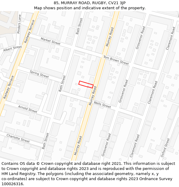 85, MURRAY ROAD, RUGBY, CV21 3JP: Location map and indicative extent of plot