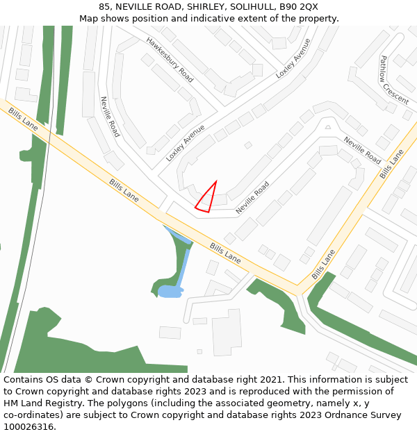 85, NEVILLE ROAD, SHIRLEY, SOLIHULL, B90 2QX: Location map and indicative extent of plot