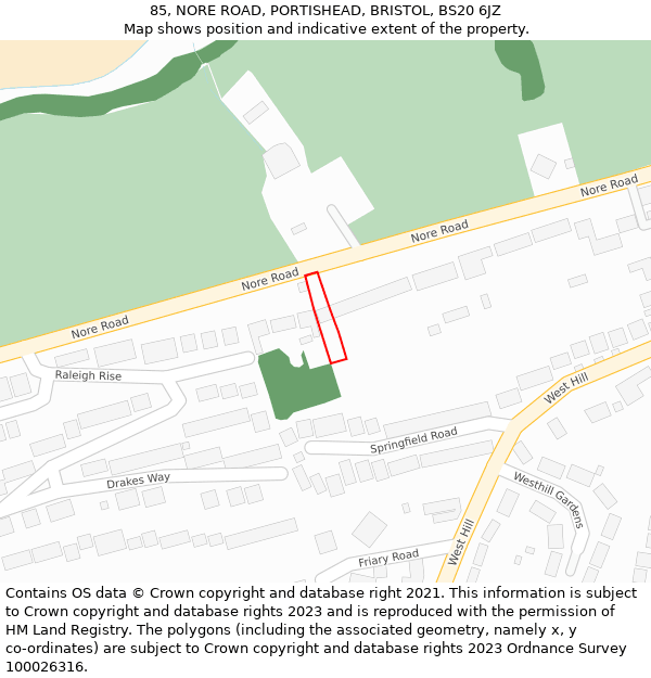 85, NORE ROAD, PORTISHEAD, BRISTOL, BS20 6JZ: Location map and indicative extent of plot