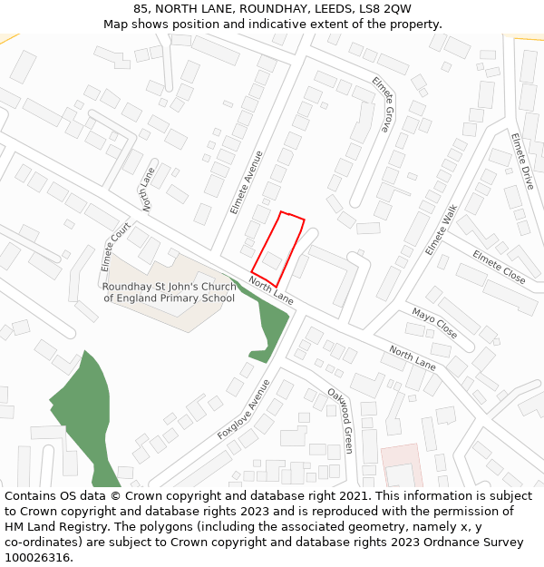 85, NORTH LANE, ROUNDHAY, LEEDS, LS8 2QW: Location map and indicative extent of plot