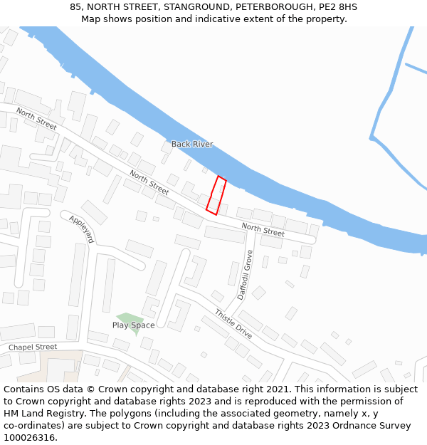 85, NORTH STREET, STANGROUND, PETERBOROUGH, PE2 8HS: Location map and indicative extent of plot