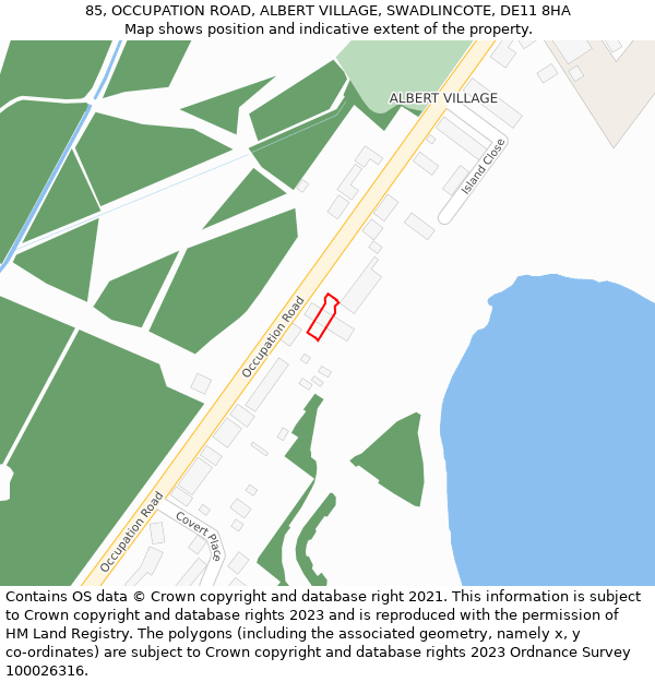 85, OCCUPATION ROAD, ALBERT VILLAGE, SWADLINCOTE, DE11 8HA: Location map and indicative extent of plot