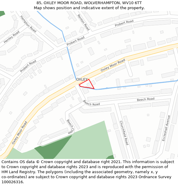 85, OXLEY MOOR ROAD, WOLVERHAMPTON, WV10 6TT: Location map and indicative extent of plot