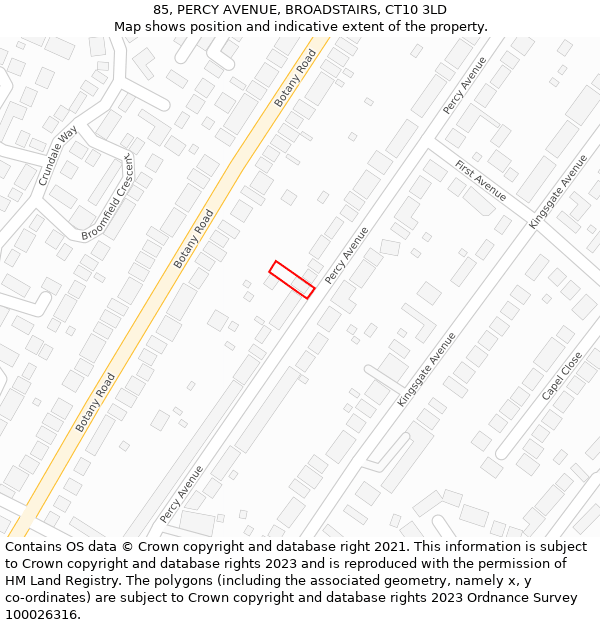 85, PERCY AVENUE, BROADSTAIRS, CT10 3LD: Location map and indicative extent of plot