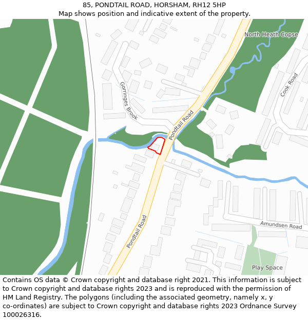 85, PONDTAIL ROAD, HORSHAM, RH12 5HP: Location map and indicative extent of plot