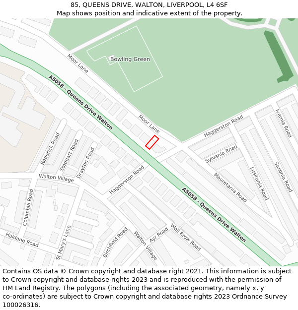 85, QUEENS DRIVE, WALTON, LIVERPOOL, L4 6SF: Location map and indicative extent of plot