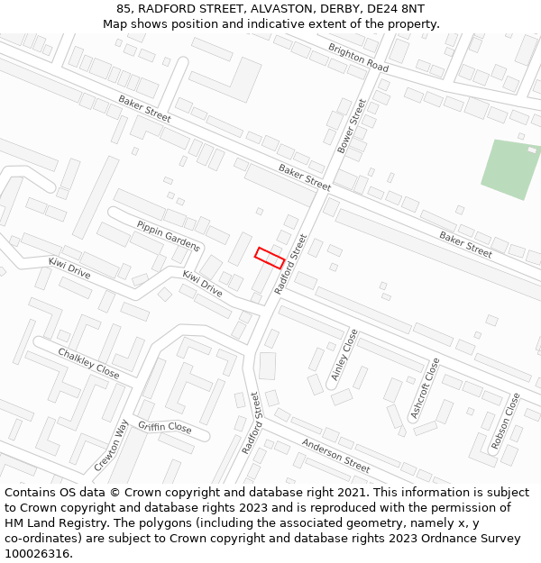 85, RADFORD STREET, ALVASTON, DERBY, DE24 8NT: Location map and indicative extent of plot
