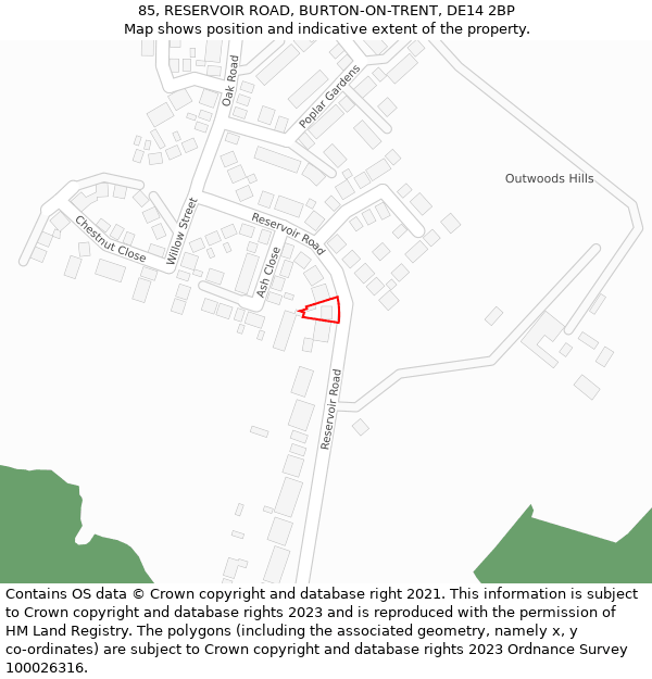 85, RESERVOIR ROAD, BURTON-ON-TRENT, DE14 2BP: Location map and indicative extent of plot