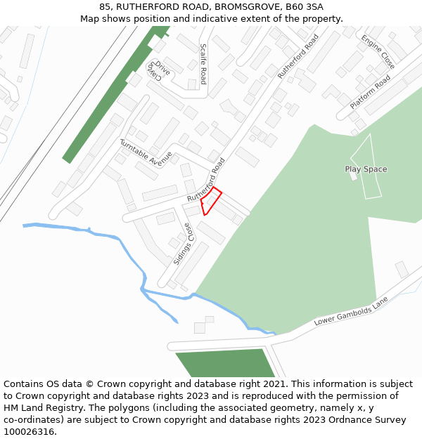 85, RUTHERFORD ROAD, BROMSGROVE, B60 3SA: Location map and indicative extent of plot