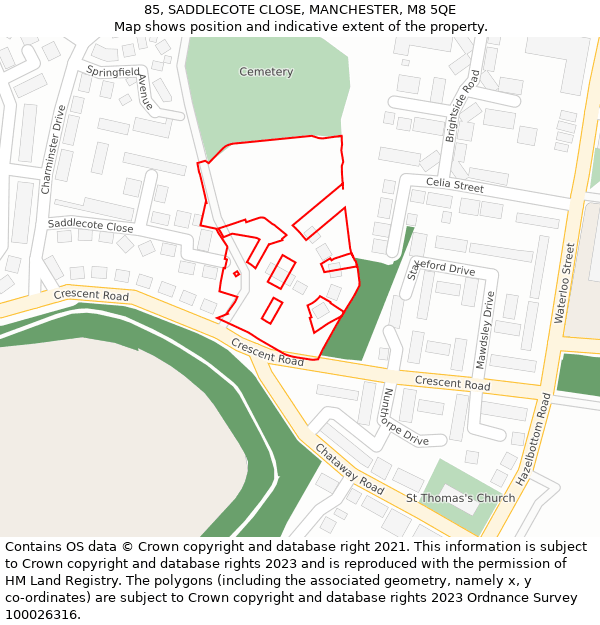 85, SADDLECOTE CLOSE, MANCHESTER, M8 5QE: Location map and indicative extent of plot