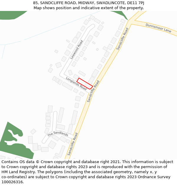 85, SANDCLIFFE ROAD, MIDWAY, SWADLINCOTE, DE11 7PJ: Location map and indicative extent of plot