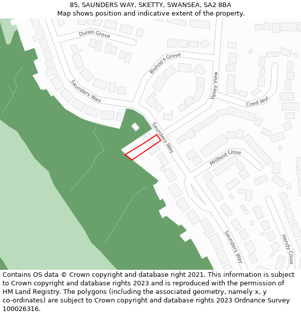 85, SAUNDERS WAY, SKETTY, SWANSEA, SA2 8BA: Location map and indicative extent of plot