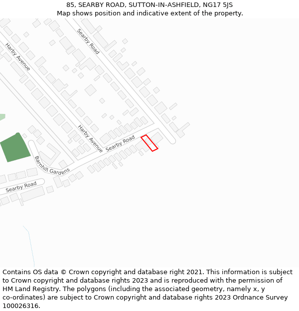 85, SEARBY ROAD, SUTTON-IN-ASHFIELD, NG17 5JS: Location map and indicative extent of plot