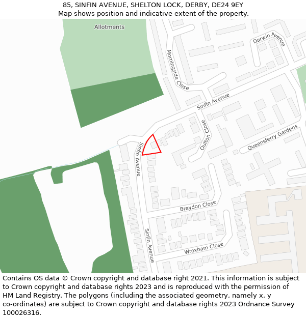 85, SINFIN AVENUE, SHELTON LOCK, DERBY, DE24 9EY: Location map and indicative extent of plot