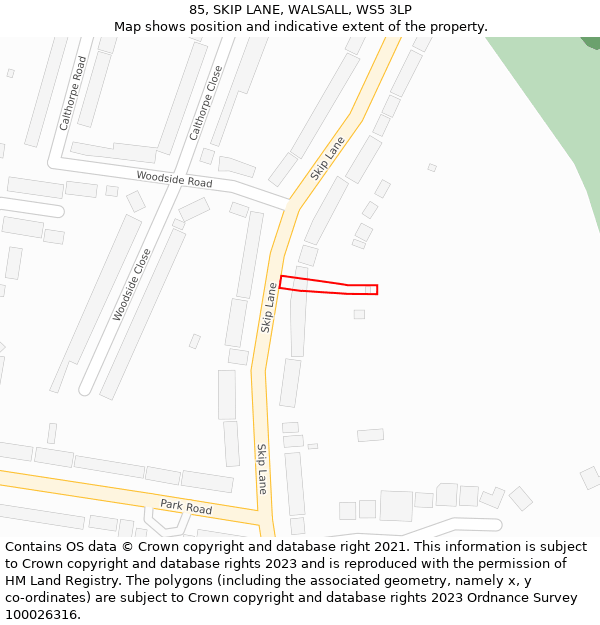 85, SKIP LANE, WALSALL, WS5 3LP: Location map and indicative extent of plot