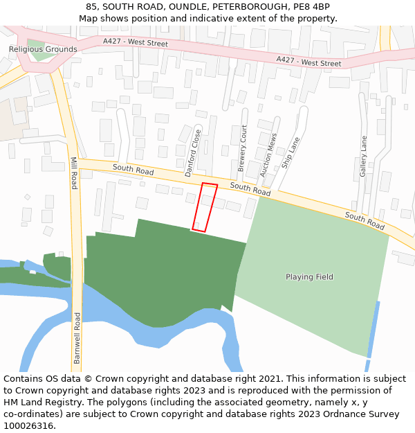 85, SOUTH ROAD, OUNDLE, PETERBOROUGH, PE8 4BP: Location map and indicative extent of plot