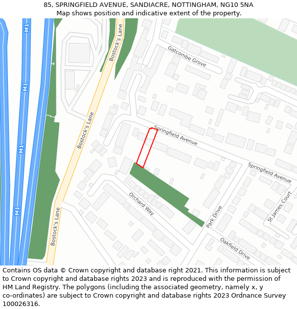 85, SPRINGFIELD AVENUE, SANDIACRE, NOTTINGHAM, NG10 5NA: Location map and indicative extent of plot