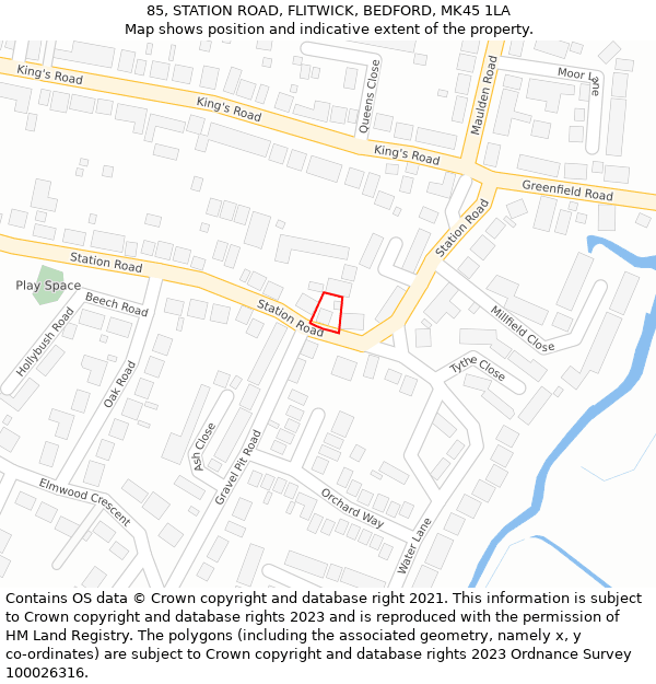 85, STATION ROAD, FLITWICK, BEDFORD, MK45 1LA: Location map and indicative extent of plot