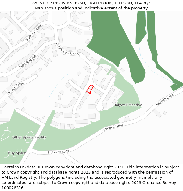 85, STOCKING PARK ROAD, LIGHTMOOR, TELFORD, TF4 3QZ: Location map and indicative extent of plot