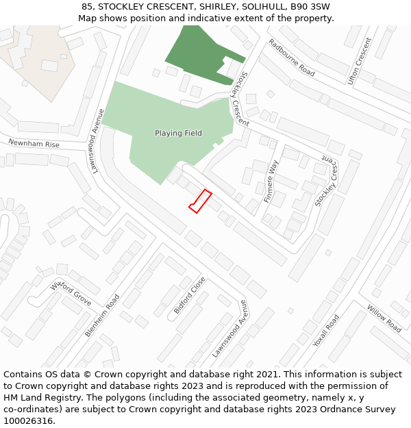 85, STOCKLEY CRESCENT, SHIRLEY, SOLIHULL, B90 3SW: Location map and indicative extent of plot