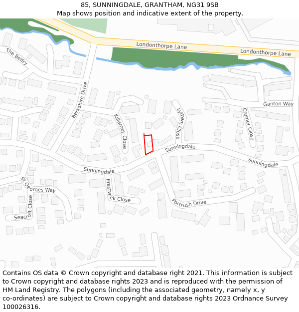 85, SUNNINGDALE, GRANTHAM, NG31 9SB: Location map and indicative extent of plot