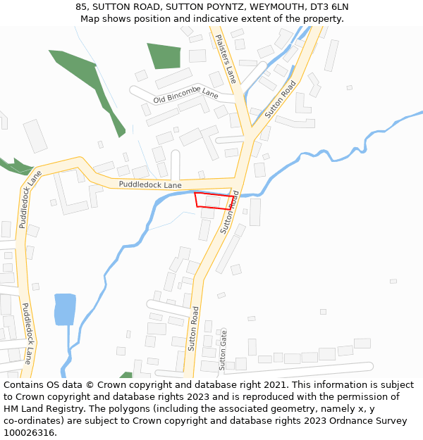 85, SUTTON ROAD, SUTTON POYNTZ, WEYMOUTH, DT3 6LN: Location map and indicative extent of plot