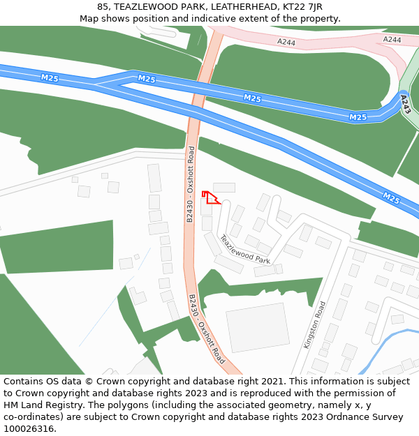 85, TEAZLEWOOD PARK, LEATHERHEAD, KT22 7JR: Location map and indicative extent of plot