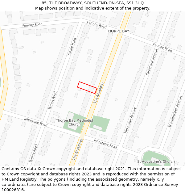 85, THE BROADWAY, SOUTHEND-ON-SEA, SS1 3HQ: Location map and indicative extent of plot