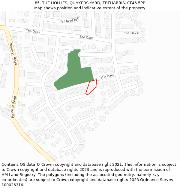 85, THE HOLLIES, QUAKERS YARD, TREHARRIS, CF46 5PP: Location map and indicative extent of plot