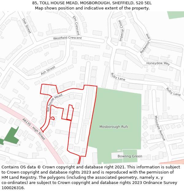 85, TOLL HOUSE MEAD, MOSBOROUGH, SHEFFIELD, S20 5EL: Location map and indicative extent of plot