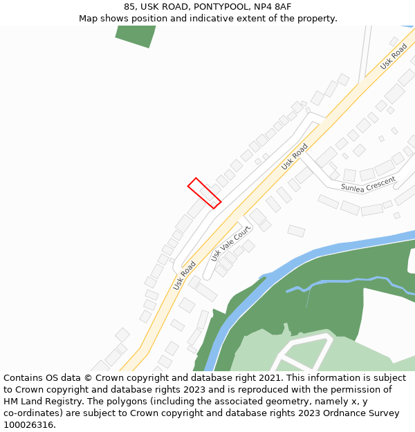 85, USK ROAD, PONTYPOOL, NP4 8AF: Location map and indicative extent of plot