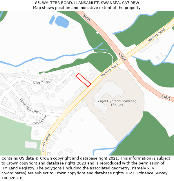 85, WALTERS ROAD, LLANSAMLET, SWANSEA, SA7 9RW: Location map and indicative extent of plot