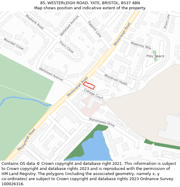 85, WESTERLEIGH ROAD, YATE, BRISTOL, BS37 4BN: Location map and indicative extent of plot