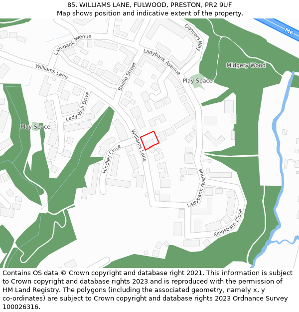 85, WILLIAMS LANE, FULWOOD, PRESTON, PR2 9UF: Location map and indicative extent of plot