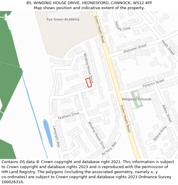 85, WINDING HOUSE DRIVE, HEDNESFORD, CANNOCK, WS12 4FP: Location map and indicative extent of plot