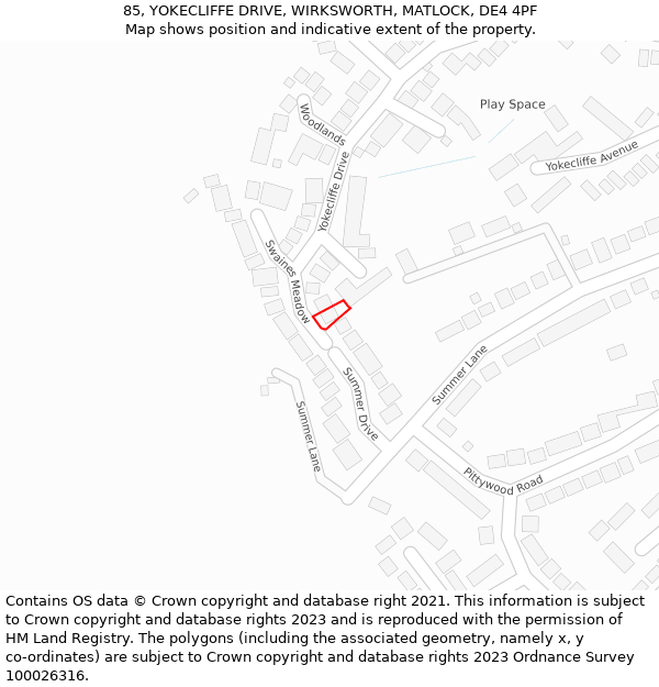 85, YOKECLIFFE DRIVE, WIRKSWORTH, MATLOCK, DE4 4PF: Location map and indicative extent of plot