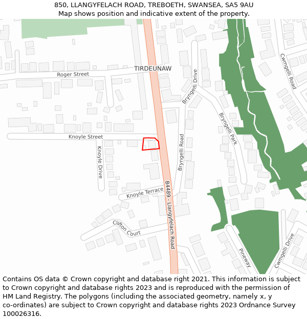 850, LLANGYFELACH ROAD, TREBOETH, SWANSEA, SA5 9AU: Location map and indicative extent of plot