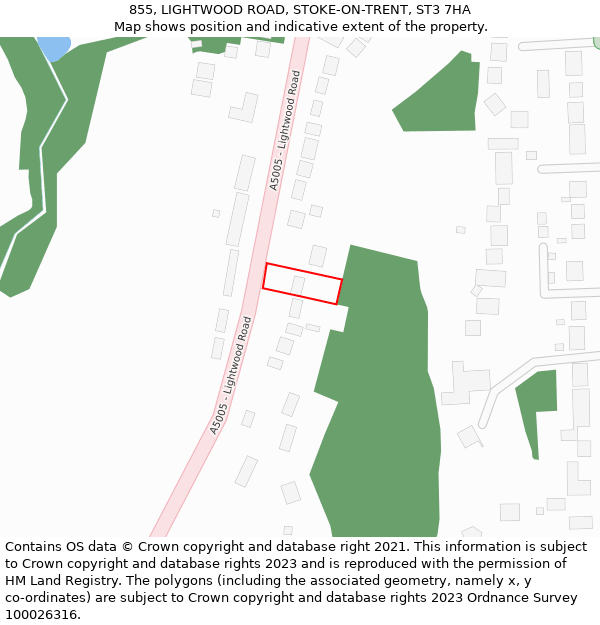 855, LIGHTWOOD ROAD, STOKE-ON-TRENT, ST3 7HA: Location map and indicative extent of plot