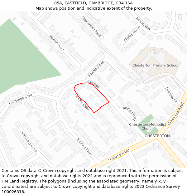 85A, EASTFIELD, CAMBRIDGE, CB4 1SA: Location map and indicative extent of plot