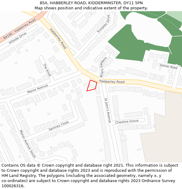 85A, HABBERLEY ROAD, KIDDERMINSTER, DY11 5PN: Location map and indicative extent of plot