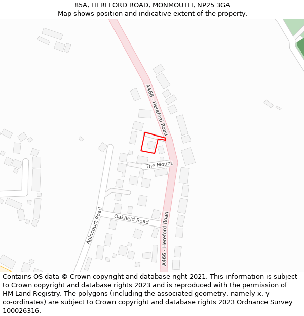 85A, HEREFORD ROAD, MONMOUTH, NP25 3GA: Location map and indicative extent of plot