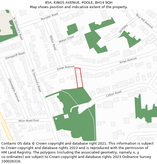 85A, KINGS AVENUE, POOLE, BH14 9QH: Location map and indicative extent of plot