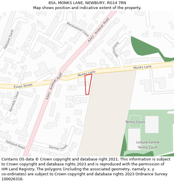 85A, MONKS LANE, NEWBURY, RG14 7RN: Location map and indicative extent of plot