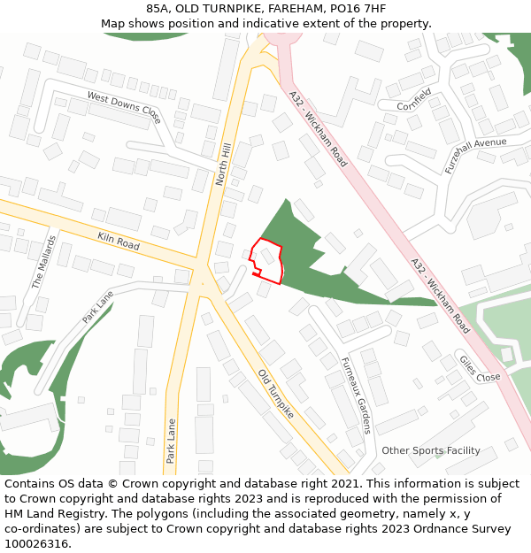 85A, OLD TURNPIKE, FAREHAM, PO16 7HF: Location map and indicative extent of plot
