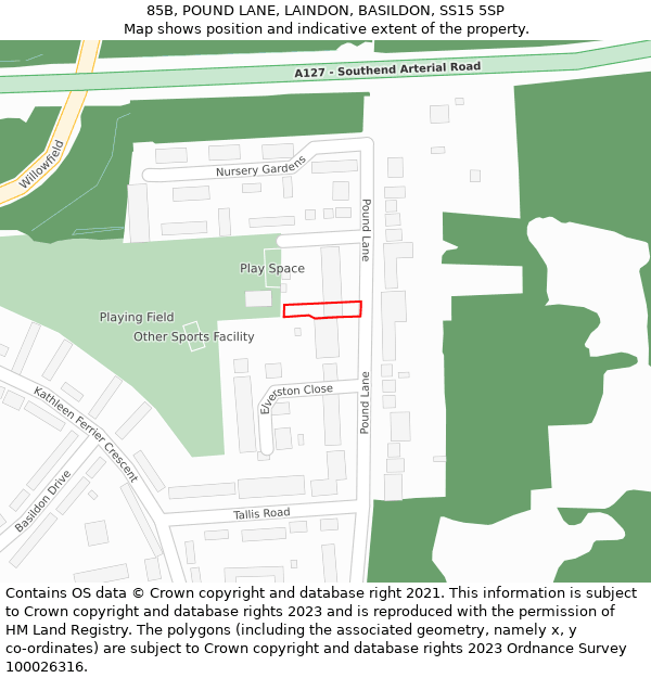 85B, POUND LANE, LAINDON, BASILDON, SS15 5SP: Location map and indicative extent of plot
